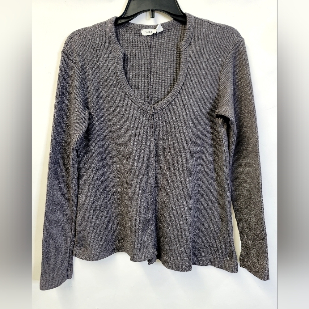 Wilt gauzy waffle knit long sleeve top